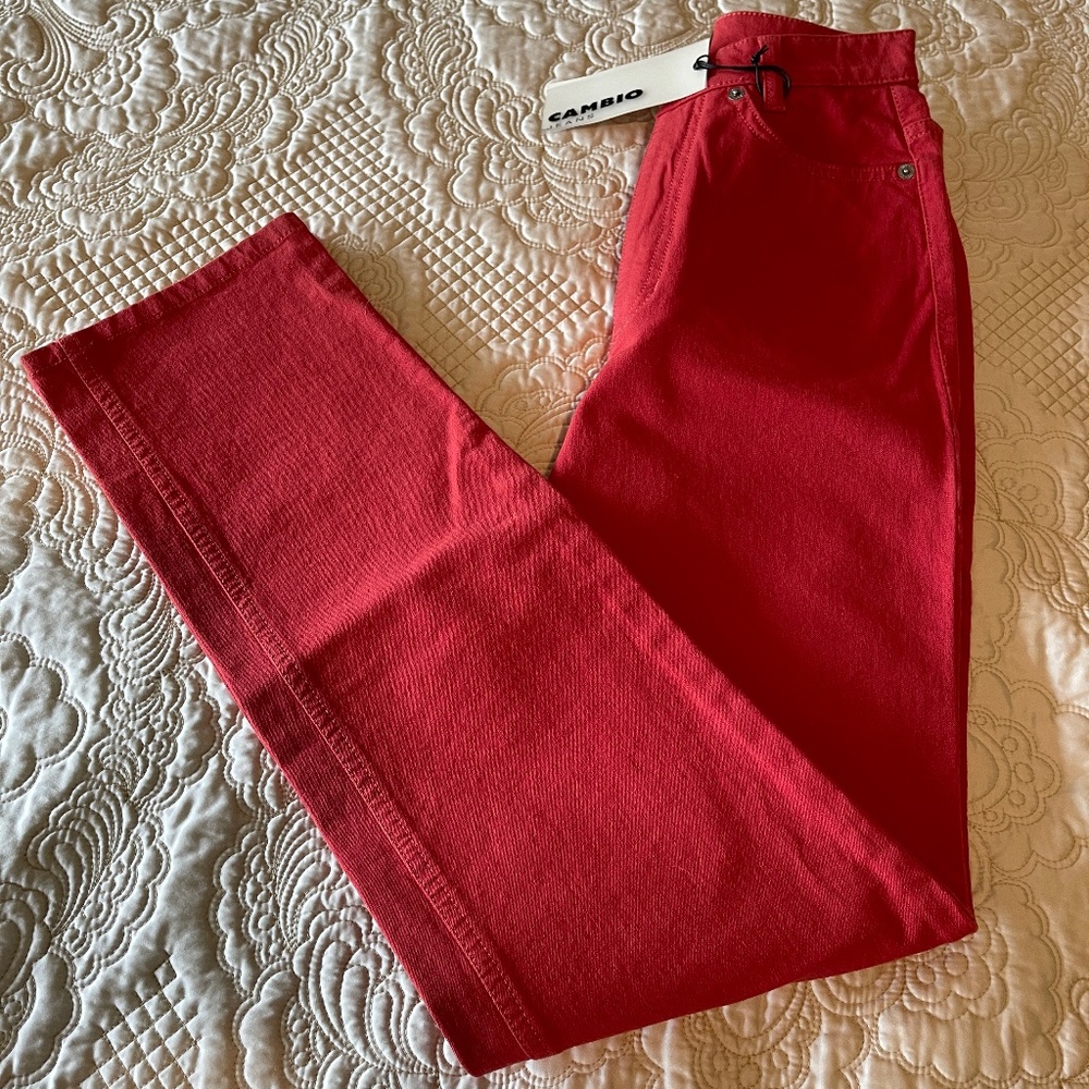 NEW Cambio Sharon Red Straight Leg High Rise Jeans, Pants, NWT Size 4 (36)